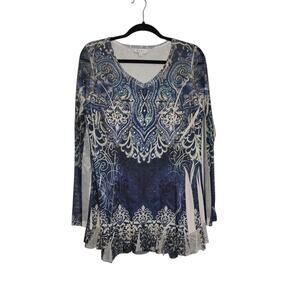 Cover Charge Sz L Gem Jewel Fairy Shirt Blue Sheer Long Sleeve Blouse Top Boho